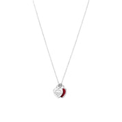 DOUBLE PLATE RED HEART-SILVER NECKLACE